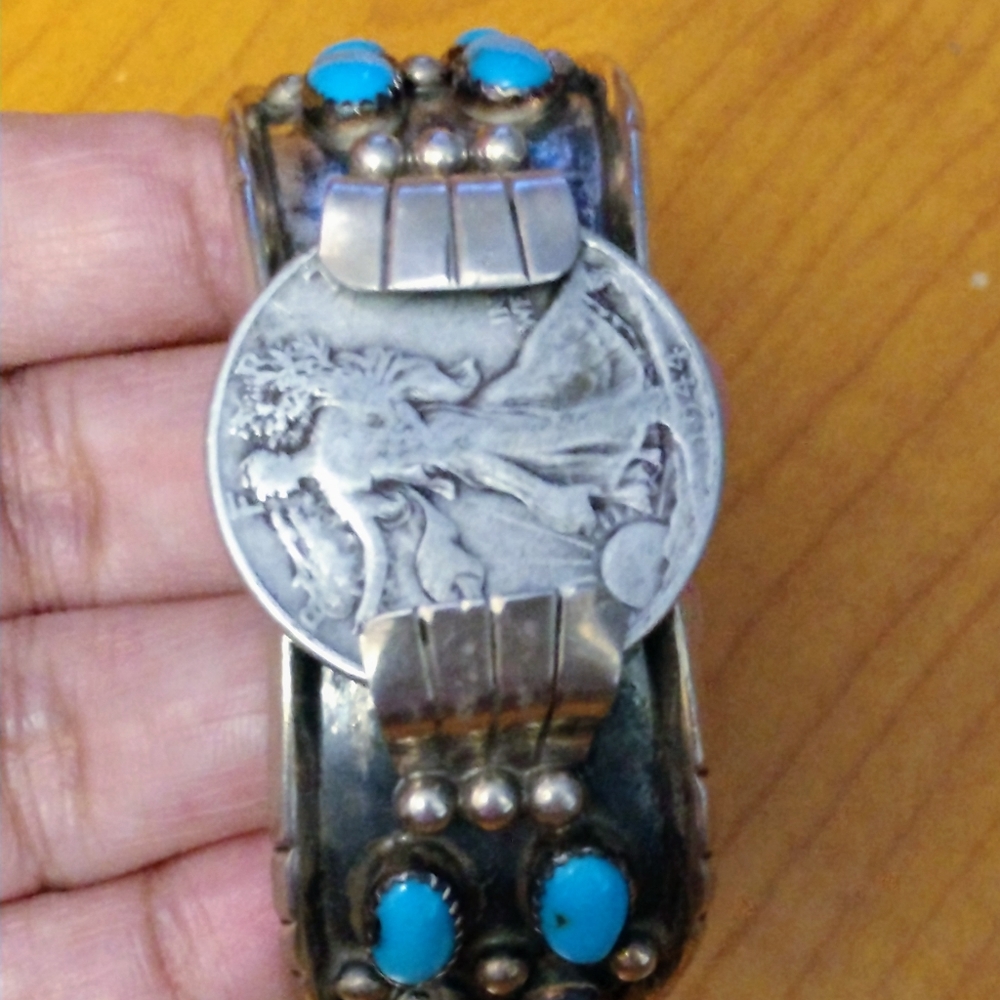 Navajo ladies sterling turquoise cuff & liberty